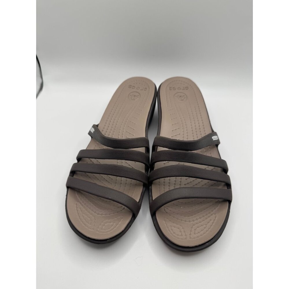 Crocs Rhonda Wedge Sandal Taupe Brown Size 10 Slip On Slide Shoe